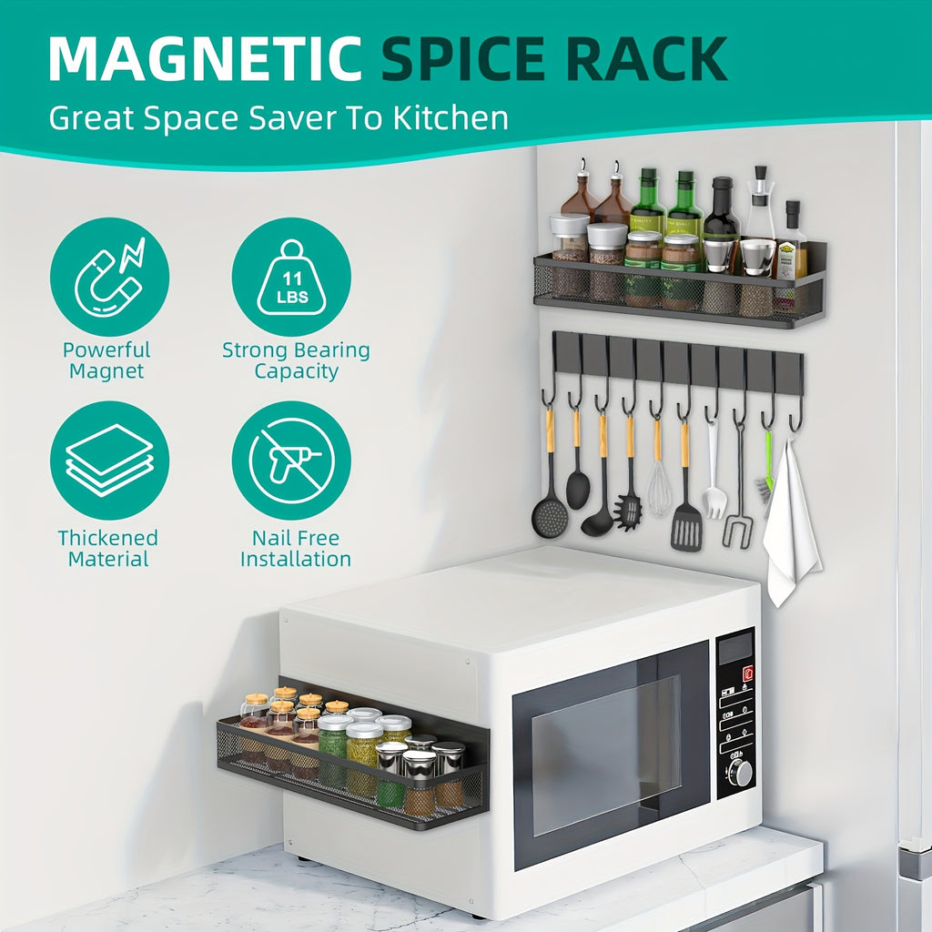 Refrigerator Magnetic Spice Rack, 3/5-Pack Magnetic Rack, Movable Refrigerator Storage Box, Spice Storage Box with 8 Hooks for Kitchen Use
