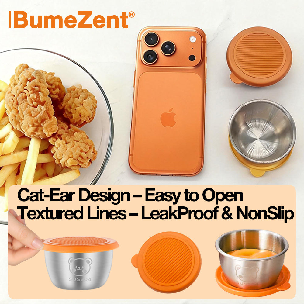 BUMEZENT BZ 10/5pcs Sauce Cups with Lid, Durable 304 Stainless Steel Sauce Cups, Leak-Proof Reusable Small Bowls for Sauce, Dip, Salad Dressing, And Barbecue, Essential Kitchen Additions, Kitchen Additions