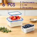 [Food-Grade Storage Containers] 18/15/9/6/4Pcs Food-Grade Drainage Baskets. Household Airtight Refrigerator Fresh-Keeping Storage Containers With Drain Basket And Lid For Storing Various Fruits And Vegetables. 6/5/3/2 Boxs+6/5/3/2 Covers +6/5/3/2 Drain Ne