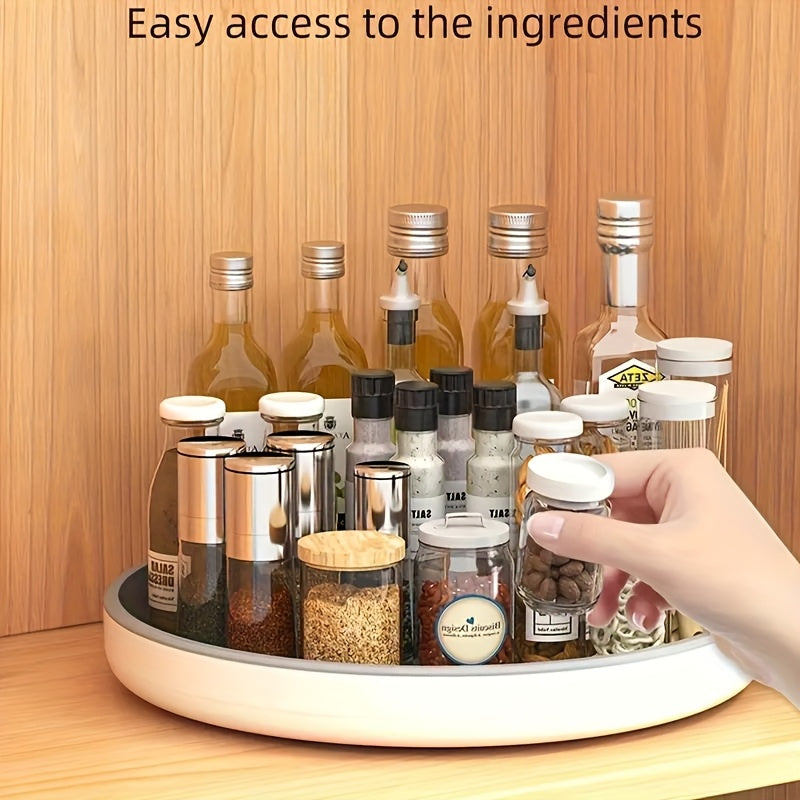 Single Layer Rotating & Condiment Turntable Shelf - Multifunctional Sliding Storage Tray with Rotating Disc, Space-Saving Suitable, Bathroom, Bedroom, Compact Shelf for Spices, Sauces, Oils, Vinegars