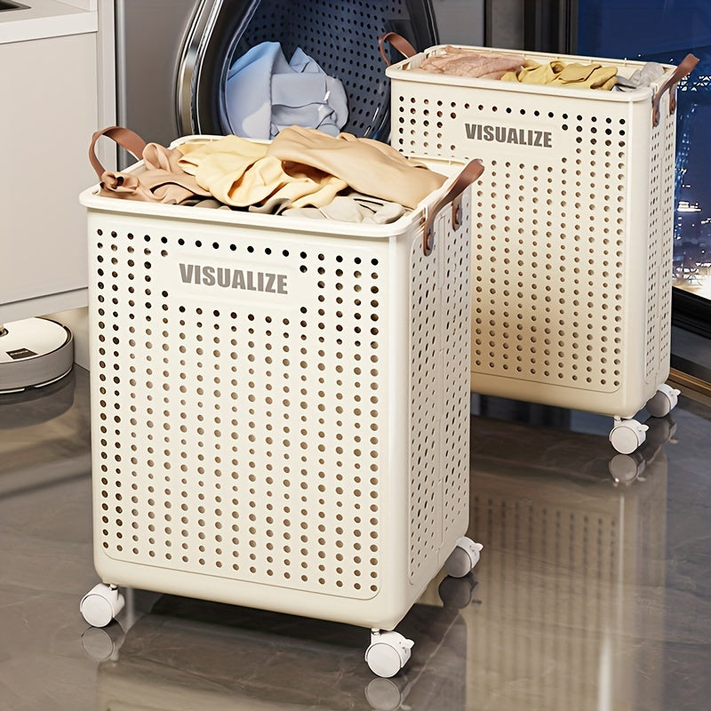 Easy-Access Stackable Home Storage Bins – portable space-saving storage, Extra Large Foldable Laundry Basket With Wheels Breathable Plastic Rolling Laundry Hamper With Faux, designed for American homes, daily convenience and practical gifting