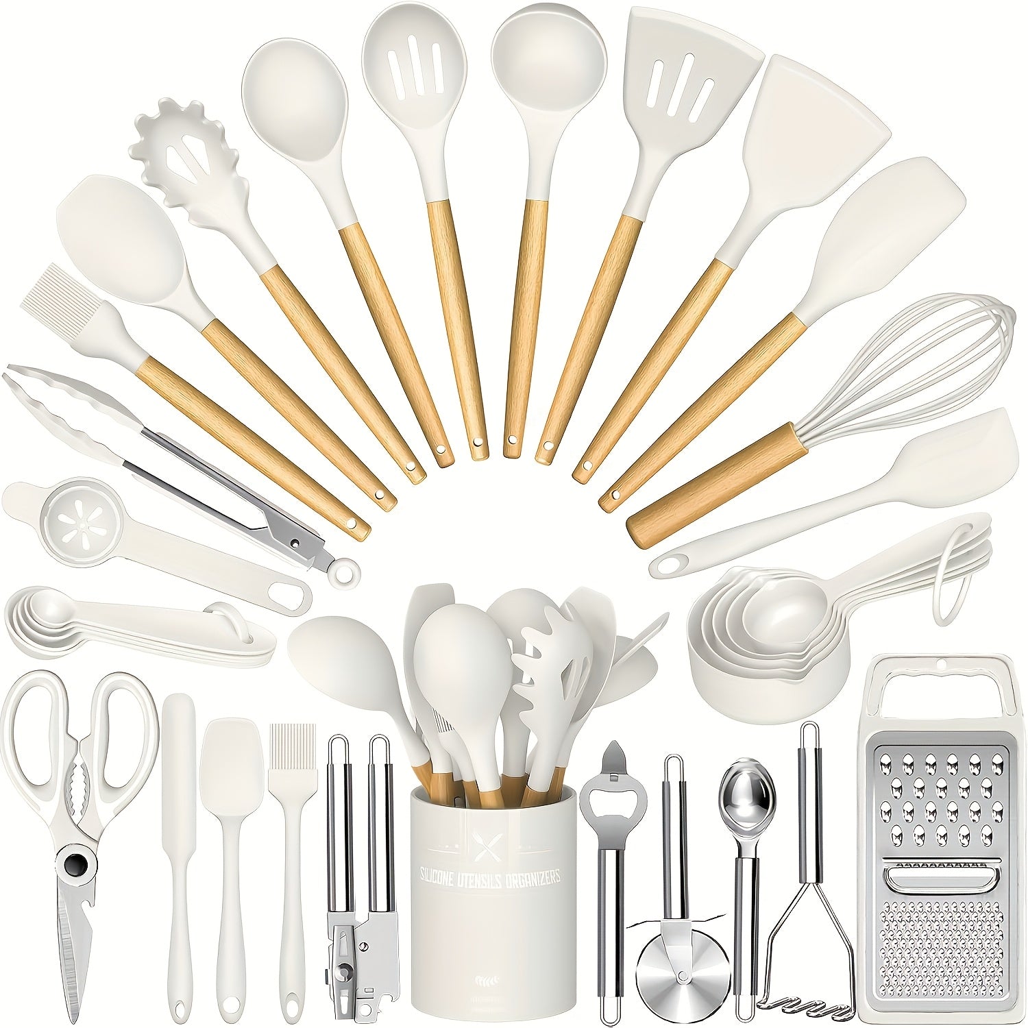 Kitchen Utensil Set - 34pcs Silicone Cooking Utensil with Rack, Heat-resistant Kitchen Utensil Spade Set, Suitable for Non-stick Cooking Utensils, Black Wooden Handle Kitchen Utensil Set
