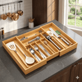 Premium Stackable Storage Drawer – smooth-access cabinet organization, Bamboo Drawer Organizer Expandable - Adjustable Silverware Tray Cutlery And Utensil Holder for Kitchen, designed for American homes, daily convenience and practical gifting