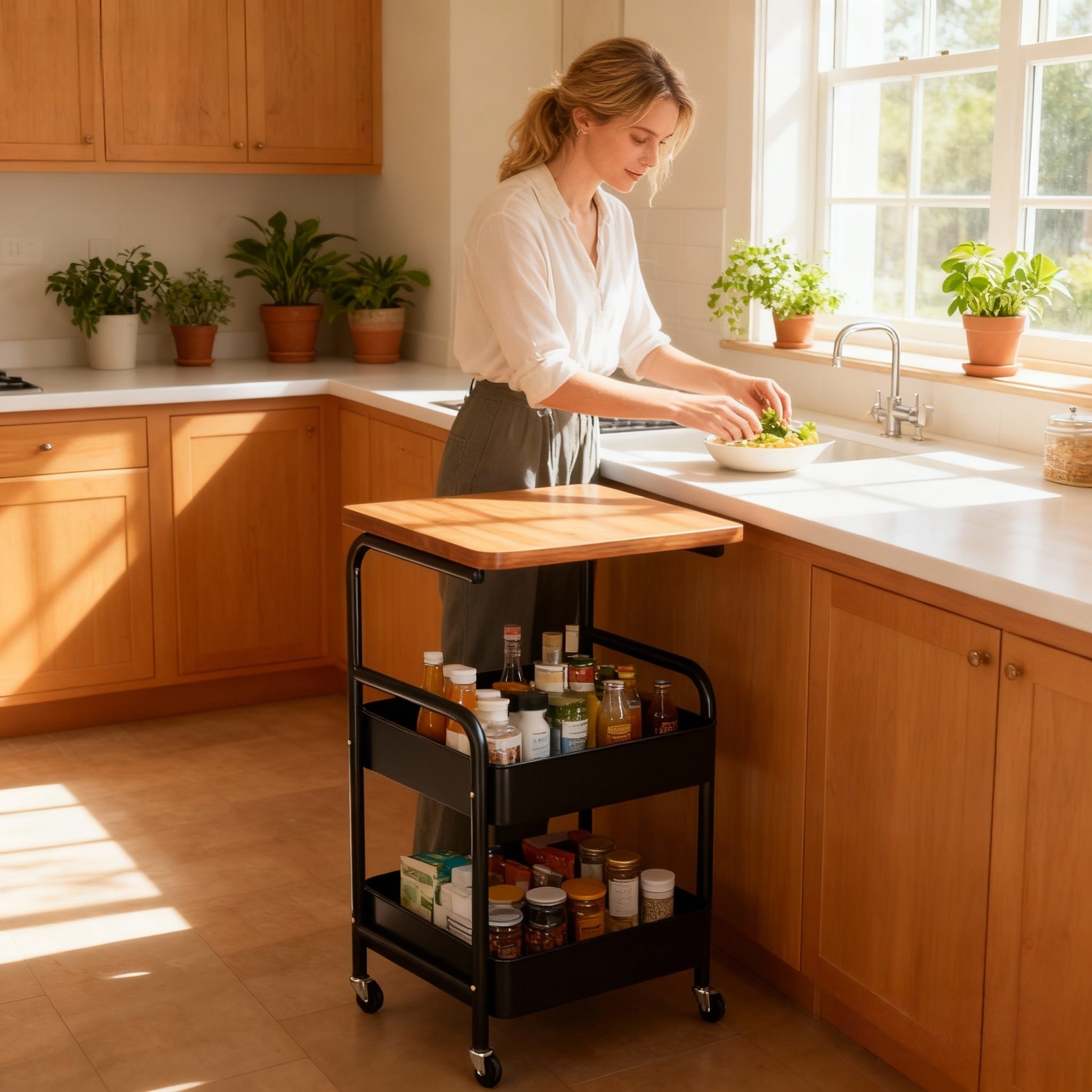 Compact Adjustable Home Storage Rack – durable multi-purpose storage, Multi-functional Rolling Kitchen Storage Trolley White Black Multi-layer Mobile Storage Rack Sturdy Metal Frame, designed for American homes, daily convenience and practical giftin