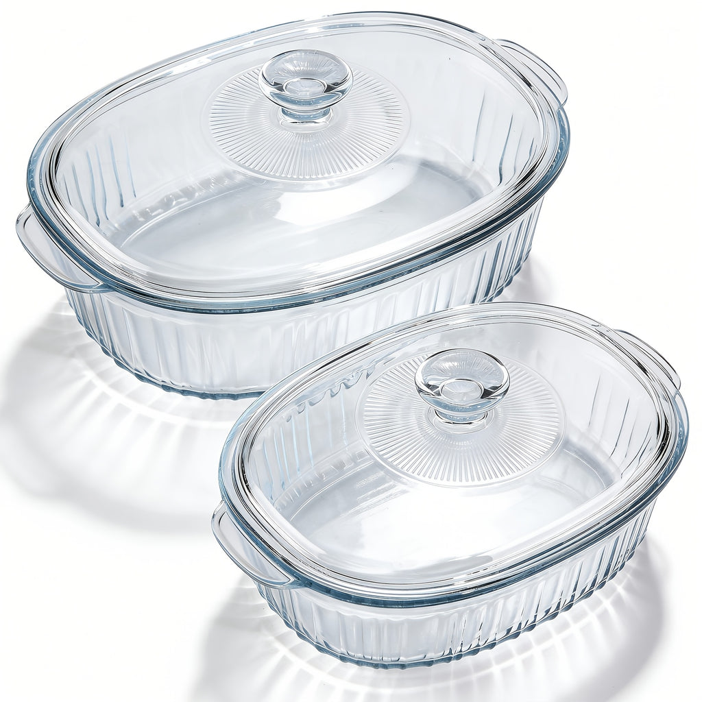 Glass Baking Dish with Lid Set, Casseroles with Glass Lids with Silicone Mat, 61oz, 95oz, Oven & Microwave Safe, Versatile Deep Glasses Food Container for Baking, Cooking; with Ideal for Desserts, Chicken, Pasta, for Holidays