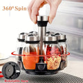 A Set Of 6/12 Glass Spice Jars with A Rotating Base, Featuring A 360° Rotating Design for Space-saving Kitchen Storage. Transparent Glass Jars Provide Visual Organization And Easy Access, While The Stainless Steel Lids Seal to Keep The Seasoning Neat