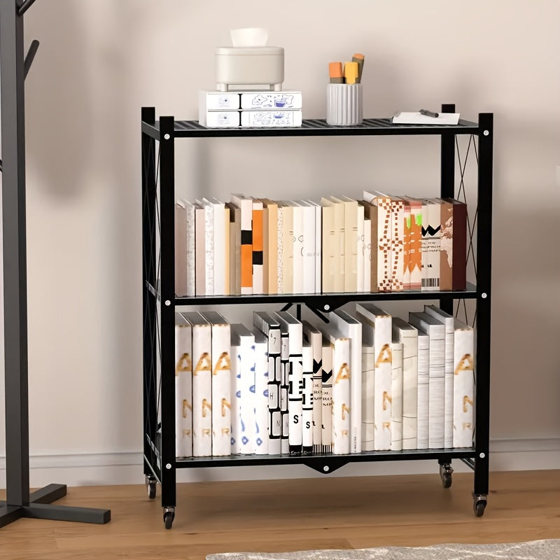 Heavy-Duty Adjustable Home Storage Rack – durable multi-purpose storage, 3-Tier Heavy-Duty Foldable Metal Storage Rack with Wheels Movable Organizer Shelves Suitable for Garage, designed for American homes, daily convenience and practical gifting