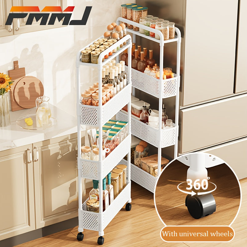 PMMJ Ultra-Slim Storage Rack Fits Bathroom-Kitchen Gaps Perfectly. Features 360° Swivel Casters for Easy Mobility And Multi-Tier Design for Snacks/Essentials. Ideal Mobile Organizer for Living Rooms/Bathrooms The Ultimate Space-Saving Gift