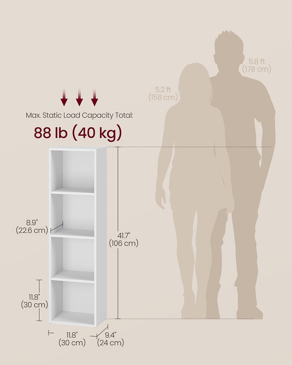 Bookshelf, 4-Tier Bookcase, Book Shelf, Open Storage Shelf, for Living Room, Home Office, Dining Room