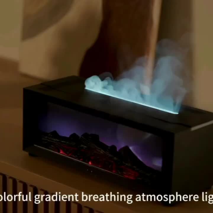 Local Warehouse USB-Powered Simulated Flame Fireplace Humidifier, with Periodic Shut-off Function, Warm Ambient Lighting, and the Ability to Add Aromatic Essential Oils. Suitable for Homes, Schools, Offices, and as a Holiday Gift. An Ideal Choice