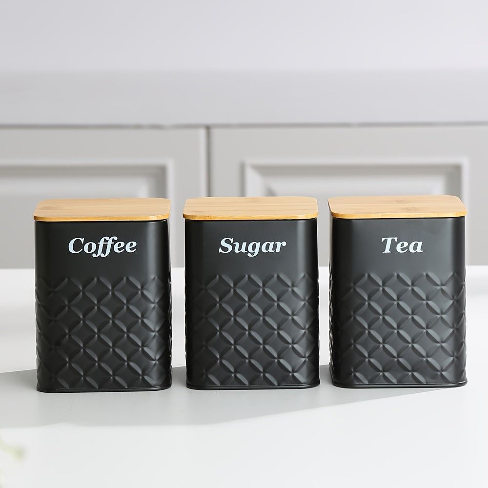 Compact Airtight Storage Jar Set – clear reusable pantry storage, Black Bread Bin with 3 Square Canisters, designed for American homes, daily convenience and practical gifting
