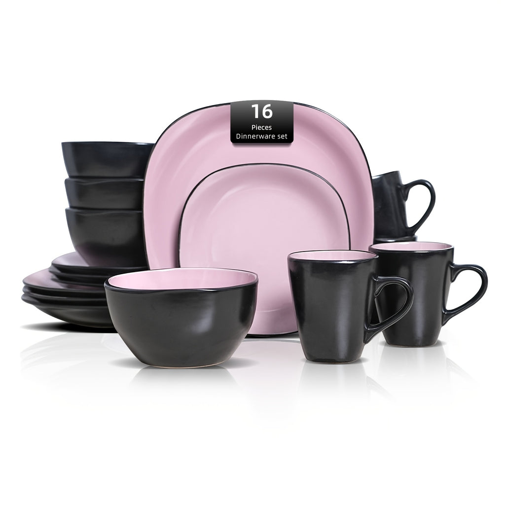 Compact 16pcs Home Storage Organizer – space-saving everyday organization, Square 16pcs Dinner Set - Ceramic Dinnerware Set for 4 Square Plates And Bowls, designed for American homes, daily convenience and practical gifting