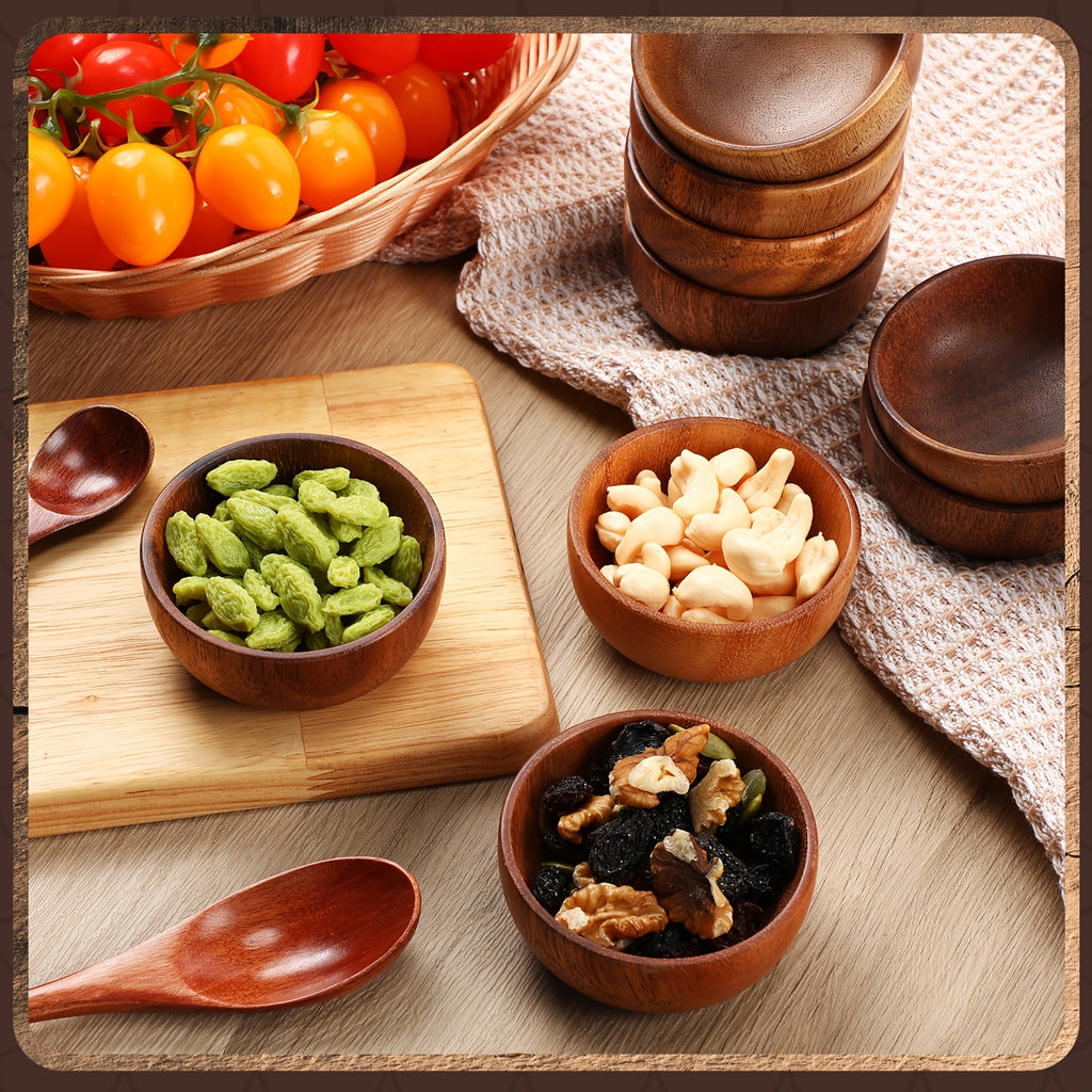 Premium 10pcs Home Storage Organizer – space-saving everyday organization, 10pcs Acacia Wooden Bowls Small Calabash Bowls Round Wood Salad Bowl Hand Carved Calabash, designed for American homes, daily convenience and practical gifting