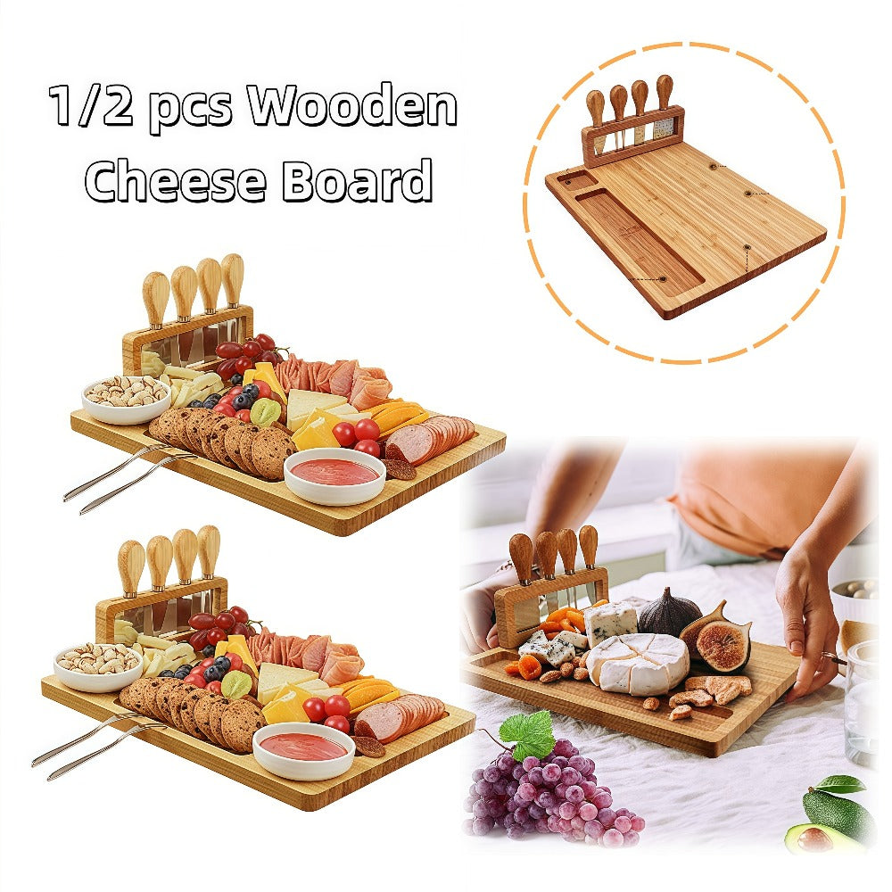 Compact Home Storage Organizer – space-saving everyday organization, Bamboo Charcuterie Board Set with 4 Stainless Steel Knives Magnetic Holder - Large Divided, designed for American homes, daily convenience and practical gifting