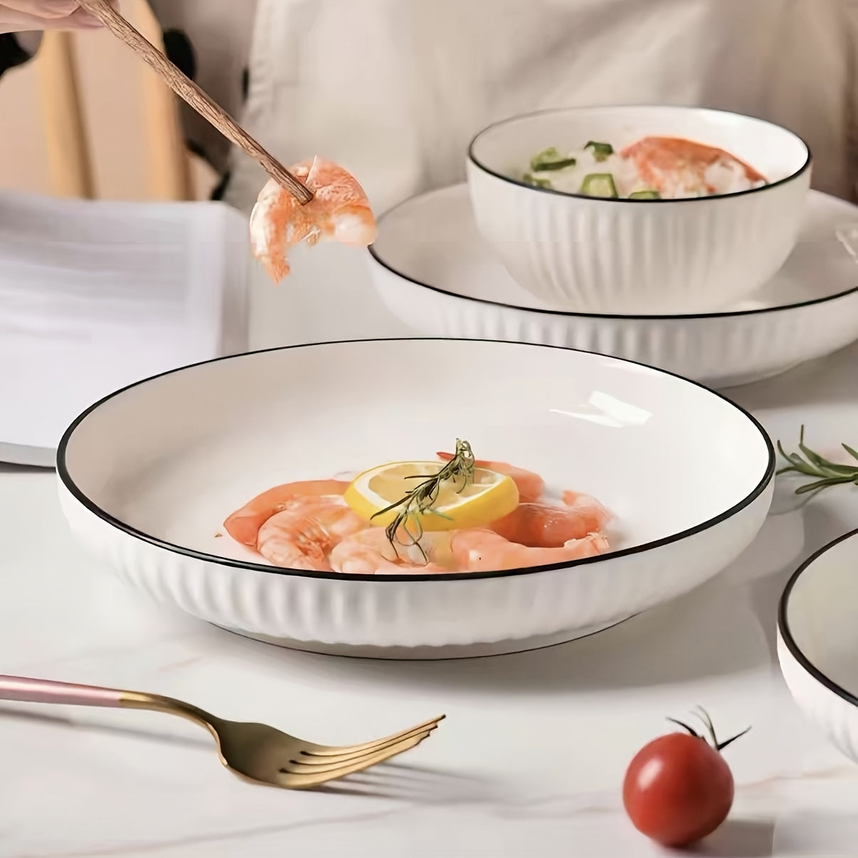 Modern 6pcs Kitchen Cookware Set – versatile meal preparation, 6pcs 7-Inch Round Ceramic Plates Suitable for Pasta Salad Sushi Desserts - Elegant White, designed for American homes, daily convenience and practical gifting