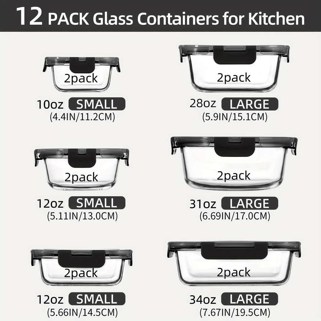 Space-Saving 12 Pack Glass Meal Prep Container Set – leak-resistant reusable meal prep, 12 Pack Glass Food Storage Containers Glass Meal Prep Containers With Airtight Lids Dishwasher, designed for American homes, daily convenience and practical gifti