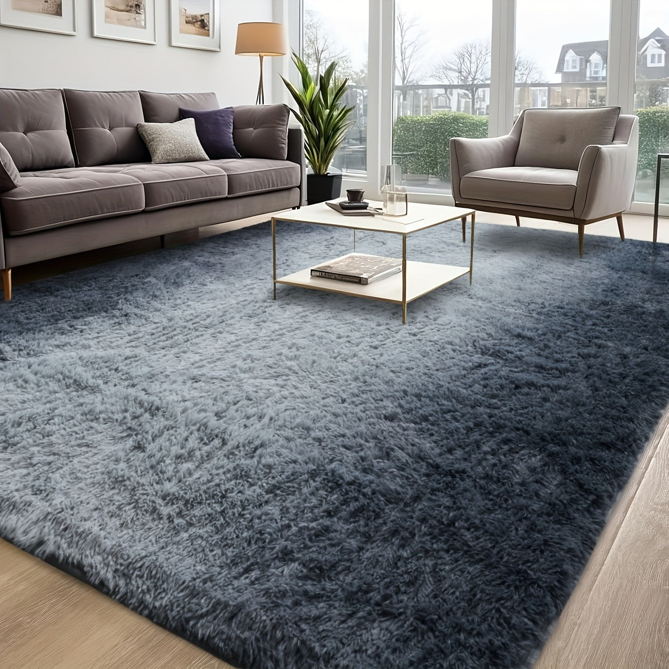 Area Rug – 1pc Luxurious Rectangular Shaggy Plush Carpet Rug - Soft, Fluffy, Tie-dyed, Solid,