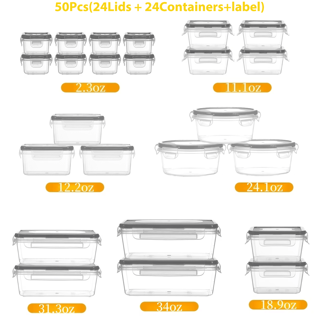 Kitchen Essential – [Airtight Food Storage] 50/48/24/12 Pcs Airtight Food Storage Containers. Plastic Refrigerator Storage Containers for Meal Prep, Vegetables & Fruits. Kitchen Storage, wit