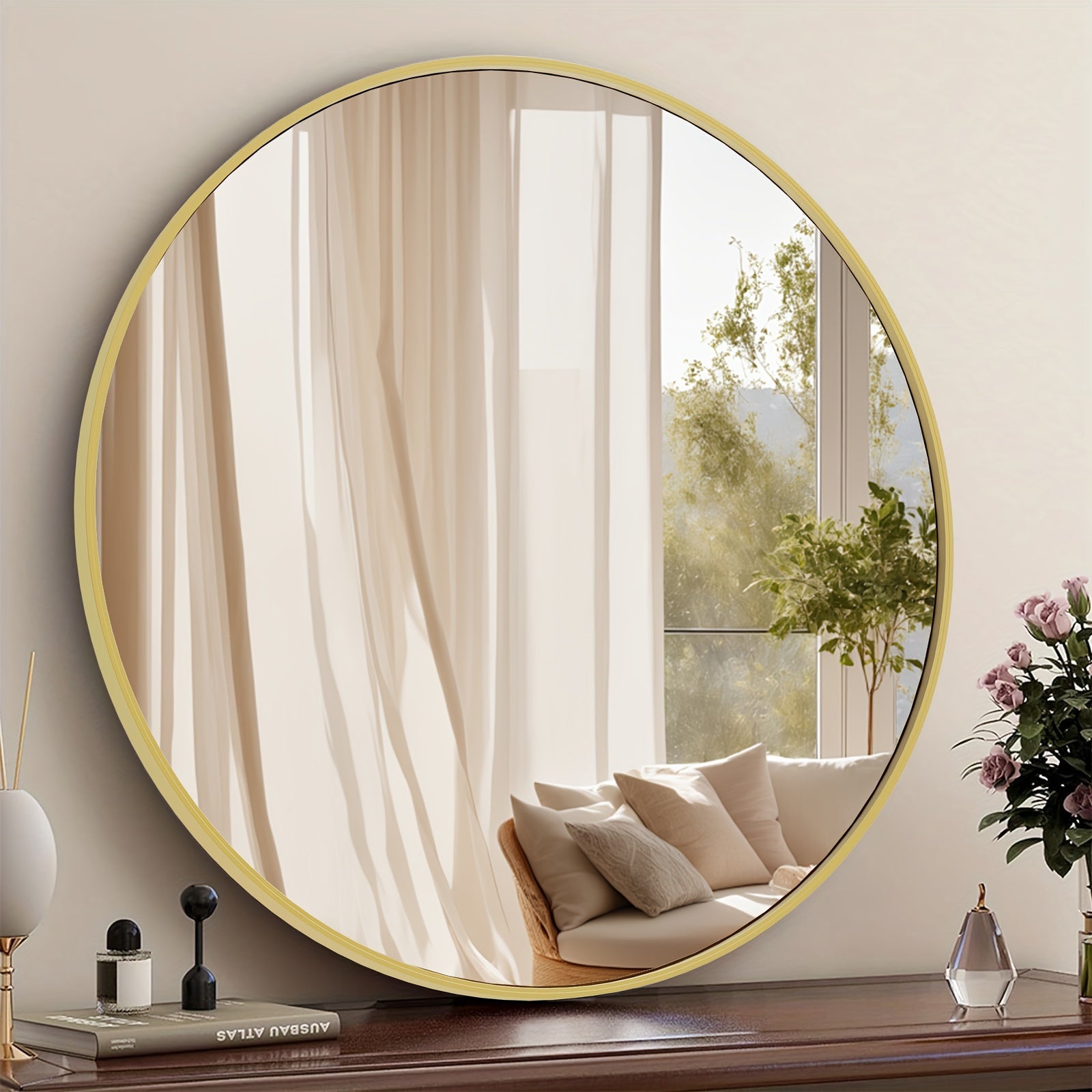 Home Living Essential – comfortable decorative floor coverage, Round Metal Wall Mirror - Classic Round Dec