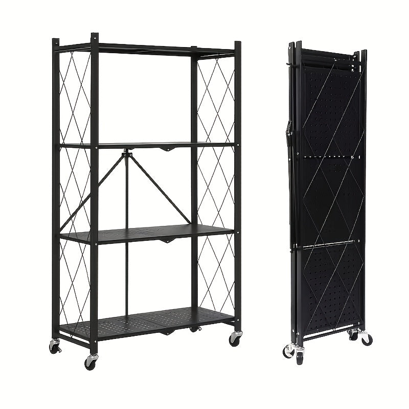 Storage Rack – 3 4 5 Layer Storage Rack No Installation Folding Storage Rack with Wheels Can