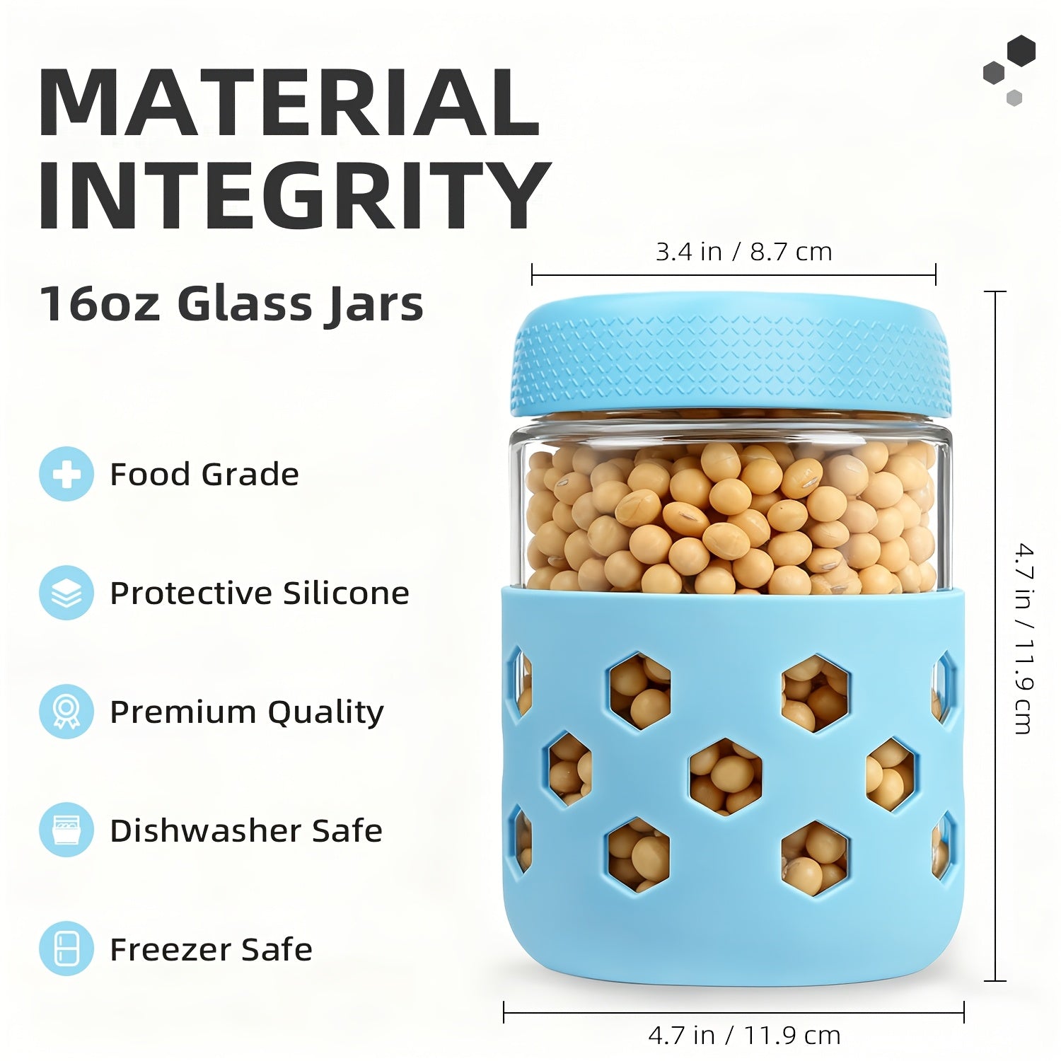 6-pack 16 Oz Overnight Oats Containers With Lids Protective Silicone Sleeve, Glass Jars With Airtight Lids, Wide Mouth Mason Salad Jars, Glass Food Storage Containers For Snacks Yogurt Spice Sugar