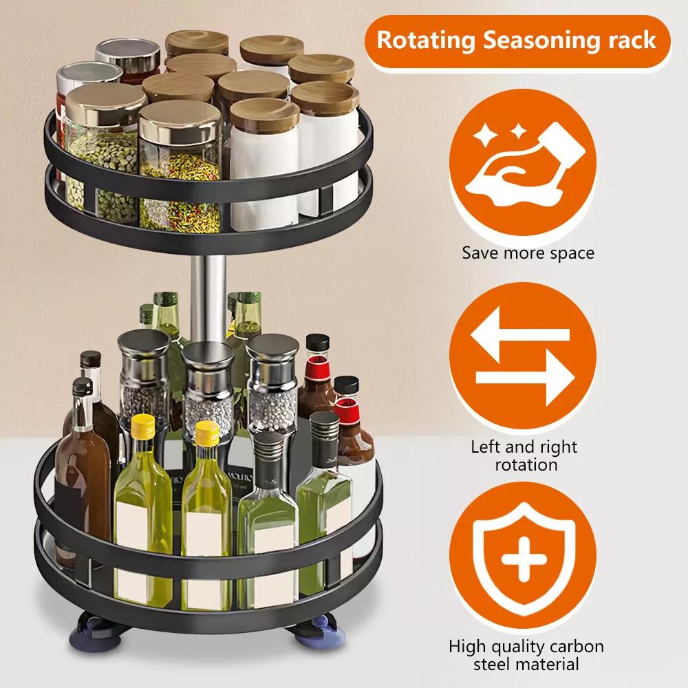 Kitchen Essential – Lazy Susan Organizer Spice Rack - 2 3 Tier Height Adjustable Spice Organization for Cabinet, Metal Seasoning Organizer Lazy Turntable Spice Organizer for Table Top Pantry
