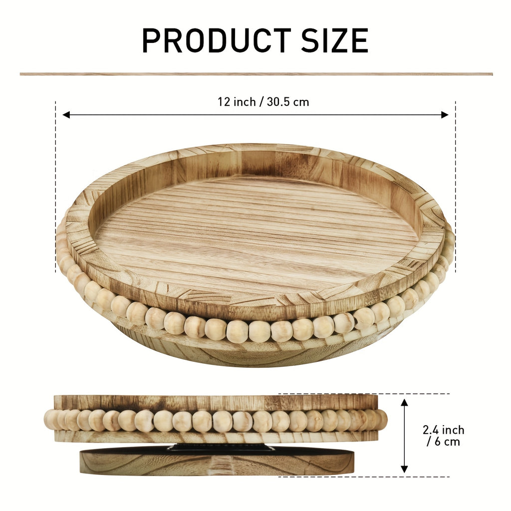 Kitchen Essential – Lazy Susan Turntable Organizer With Beads, 360 Degrees Rotating Display Stand For Spice Racks, Farmhouse Countertop Organizer For Bathroom, Kitchen, Bedroom, Livingroom,