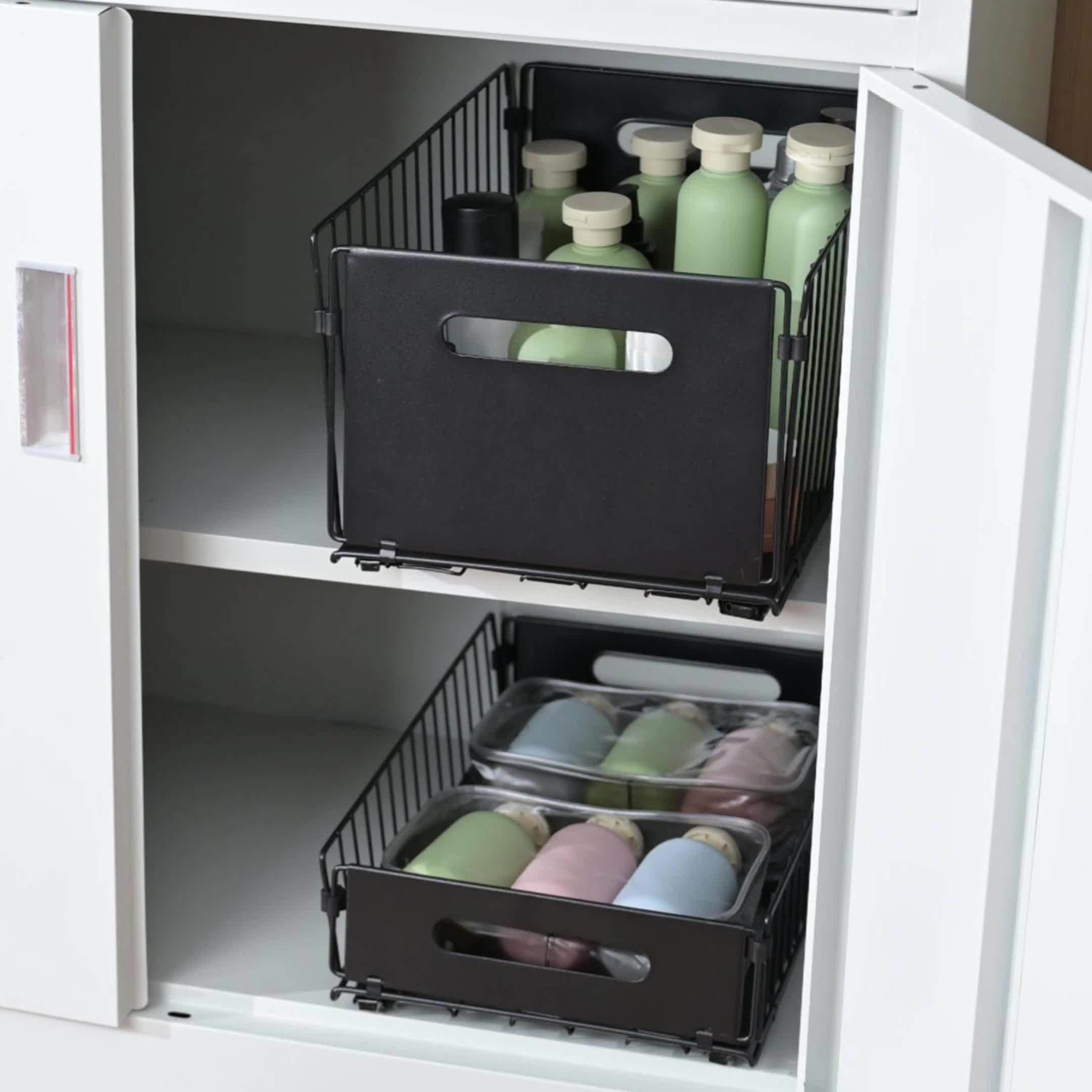 Kitchen Storage Organizer – 2pcs, Cabinet Pull-out Storage Basket, Bathroom Sink Slide-out Storage Basket, Multipurpose Organizer, Spice Rack, Snack Rack, Household Items And Cleaning Suppli