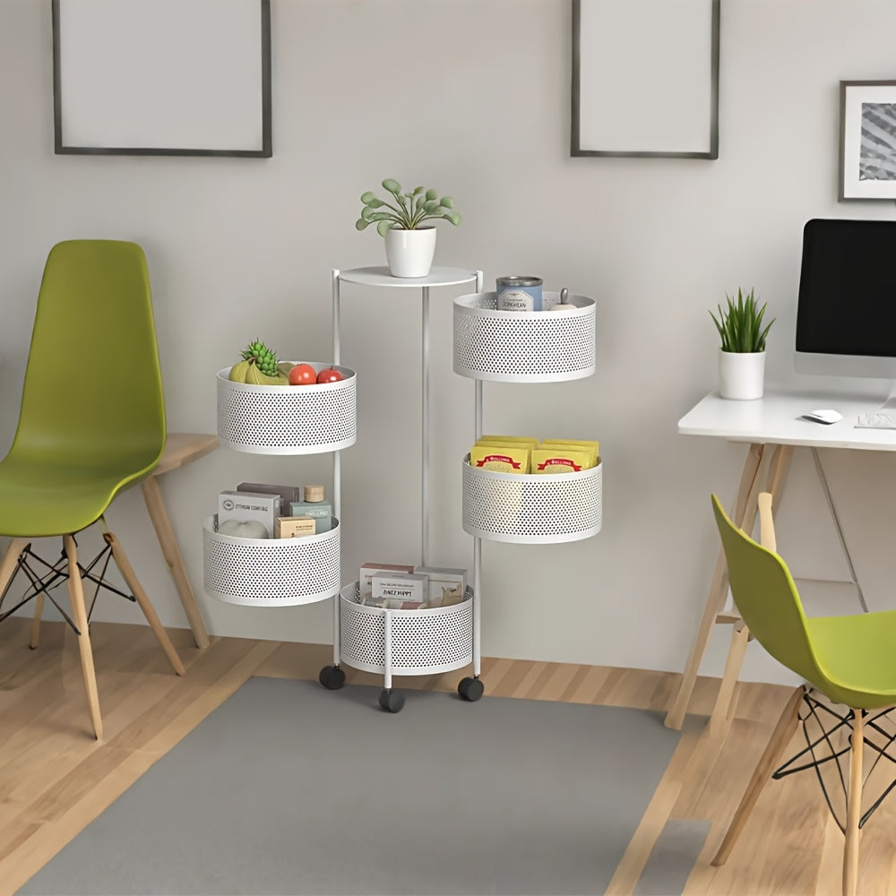 Premium Adjustable Home Storage Rack – durable multi-purpose storage, Rotatable Multi-layer Circular Storage Rack Mobile Storage Cart Round Floor-standing Multi-layer Rotatable Vegetable Basket, designed for American homes, daily convenience and prac