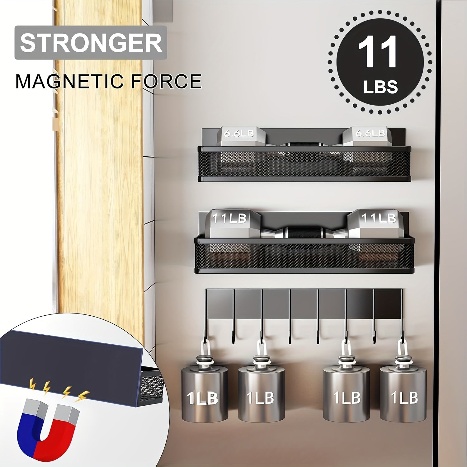Refrigerator Magnetic Spice Rack, 3/5-Pack Magnetic Rack, Movable Refrigerator Storage Box, Spice Storage Box with 8 Hooks for Kitchen Use
