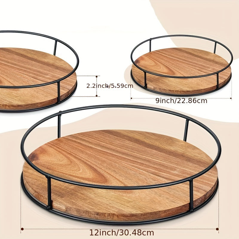 Heavy-Duty Adjustable Home Storage Rack – durable multi-purpose storage, Wooden Rotating Storage Rack with Steel Handrails Kitchen Spice Tray Susan Rotating Solid Wood, designed for American homes, daily convenience and practical gifting