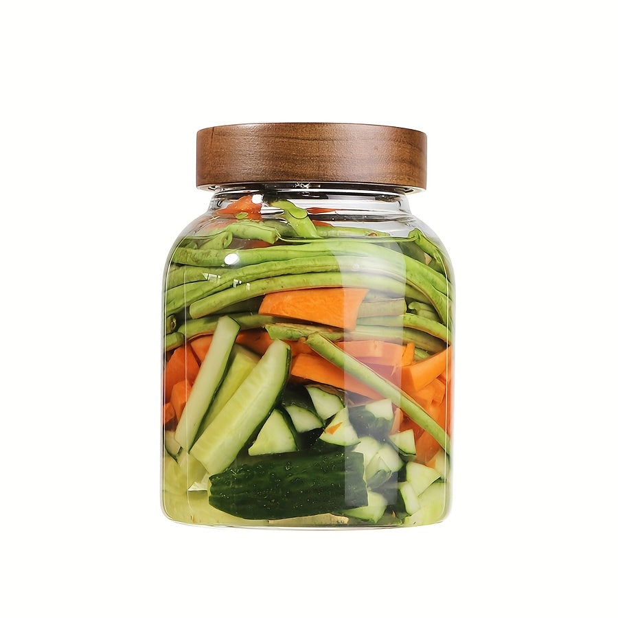 Easy-Access 1pc Airtight Storage Jar Set – clear reusable pantry storage, 1pc Large Capacity Glass Fermentation Jar with Flip-Top Lid Microwave Safe Reusable Round Container, designed for American homes, daily convenience and practical gifting
