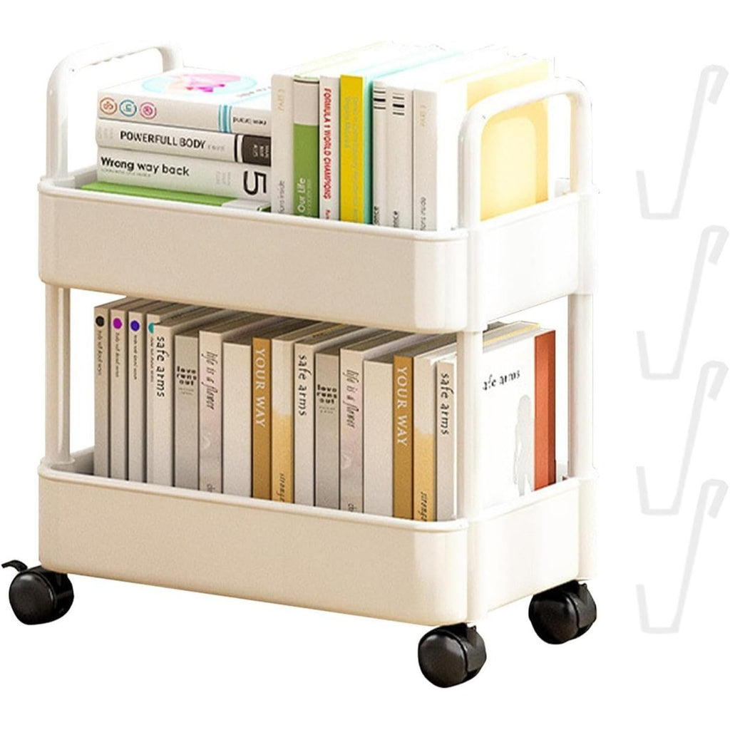 2pcs Rolling Cart with Wheels and Handle,Rolling Storage Cart for Office, Living Room, Laundry Room,Kitchen,Bathroom, Black White