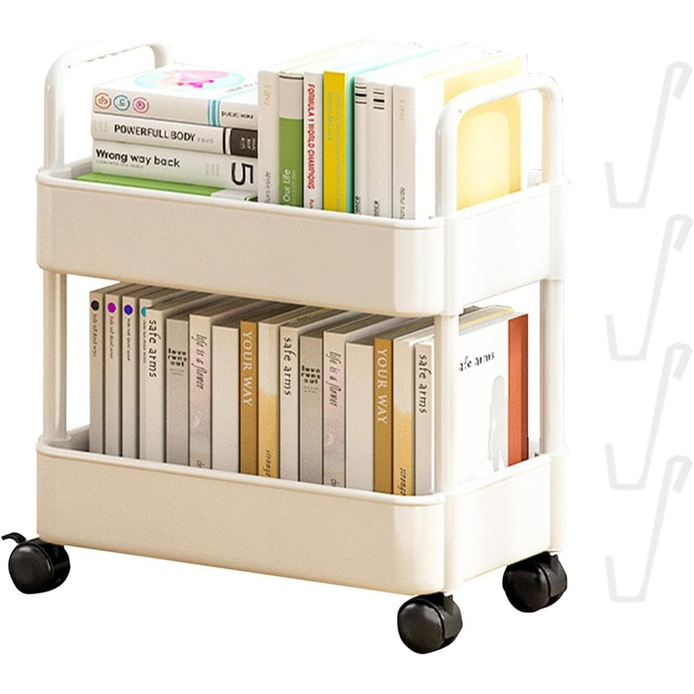 2pcs Rolling Cart with Wheels and Handle,Rolling Storage Cart for Office, Living Room, Laundry Room,Kitchen,Bathroom, Black White