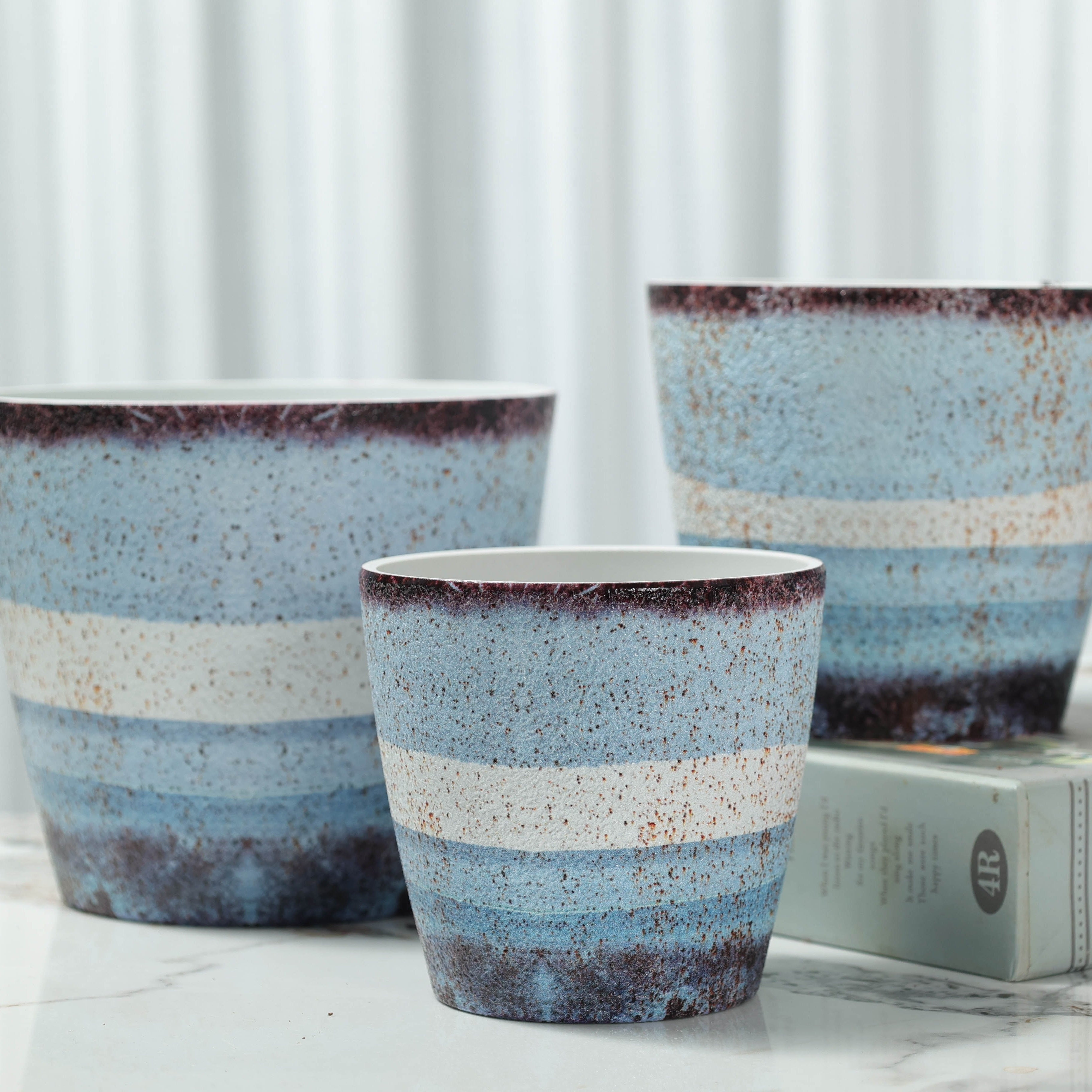 Decorative Vase – 3pcs Set PolyStone Modern Round Planters - Lightweight