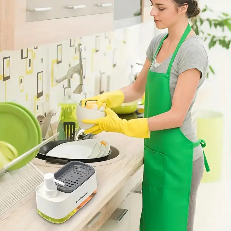 1pc Multi-Function Soap Dispenser with Built-In Sponge Holder - Leak-Proof Battery-Free Pump, Space-Saving Hygienic Hands-Free Design for Kitchen & Bathroom Countertop Organizer - Durable Rectangular Soap Dispensers for or Gift