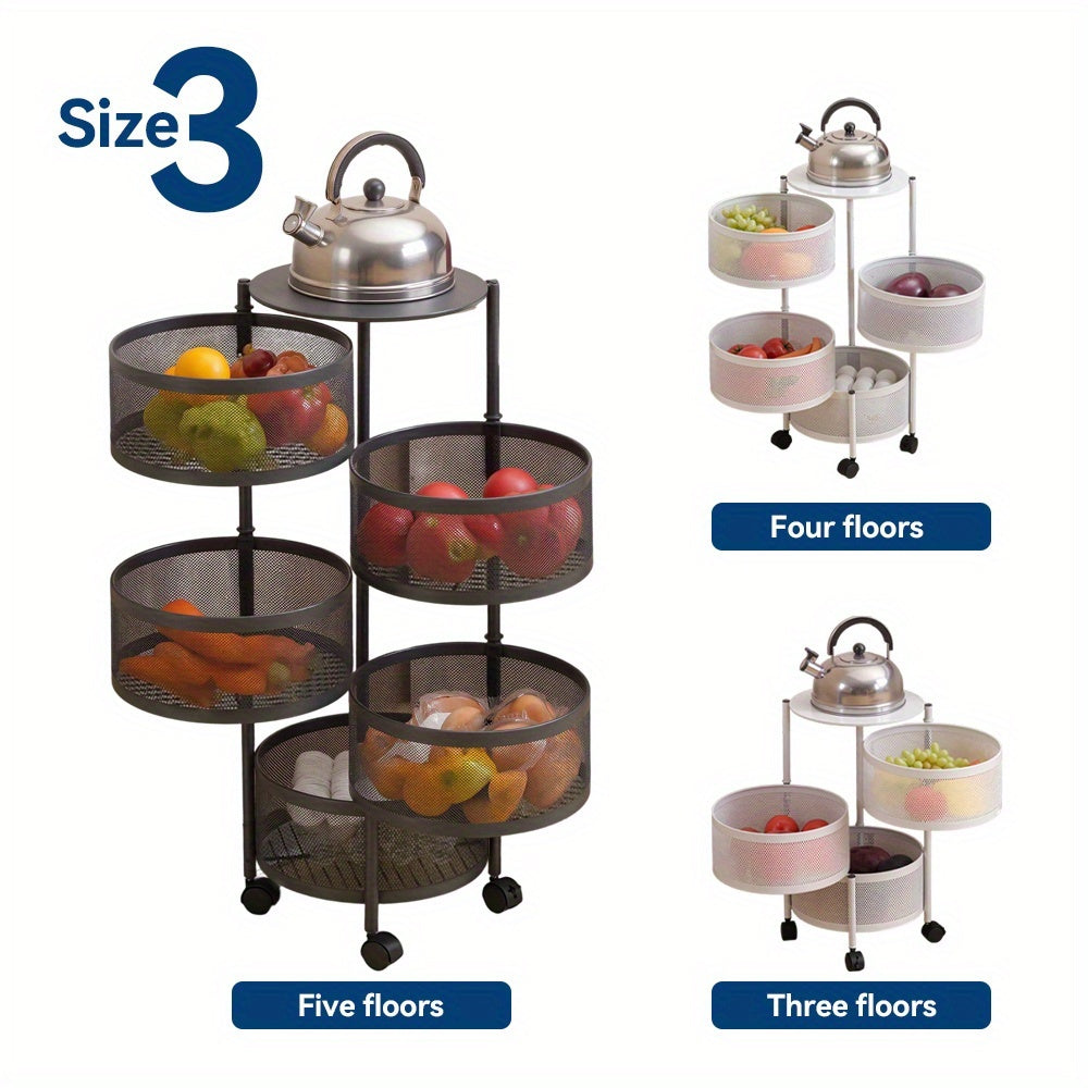 Rotatable Multi-Layer Circular Storage Rack, Mobile Storage Cart, Round Floor-Standing Multi-Layer Rotatable Vegetable Basket Storage Rack, Practical Storage Rack, Storage Items File Rack, Perfect for Kitchen, Office, Bathroom, Living Room, Bedroom