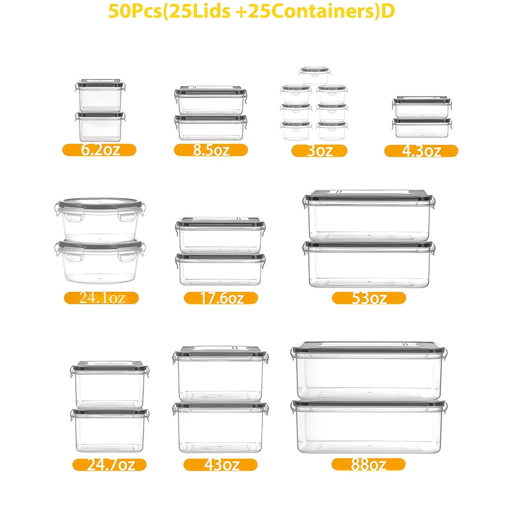 Kitchen Essential – [Airtight Food Storage] 50/48/24/12 Pcs Airtight Food Storage Containers. Plastic Refrigerator Storage Containers for Meal Prep, Vegetables & Fruits. Kitchen Storage, wit