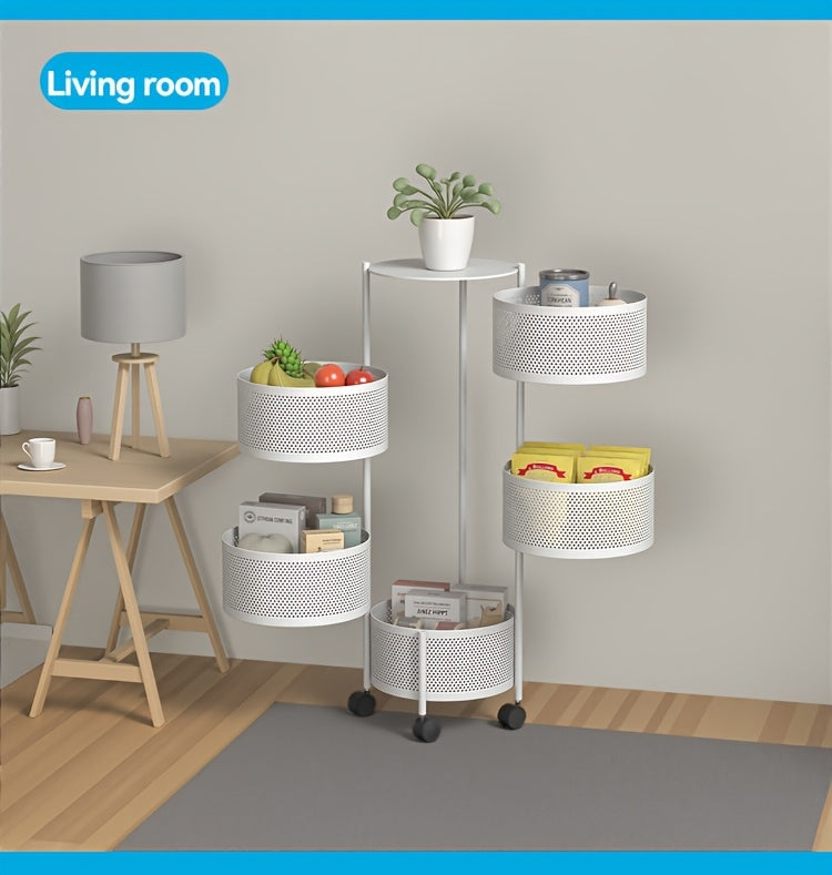 Rotatable Multi-Layer Circular Storage Rack, Mobile Storage Cart, Round Floor-Standing Multi-Layer Rotatable Vegetable Basket Storage Rack, Practical Storage Rack, Storage Items File Rack, Perfect for Kitchen, Office, Bathroom, Living Room, Bedroom