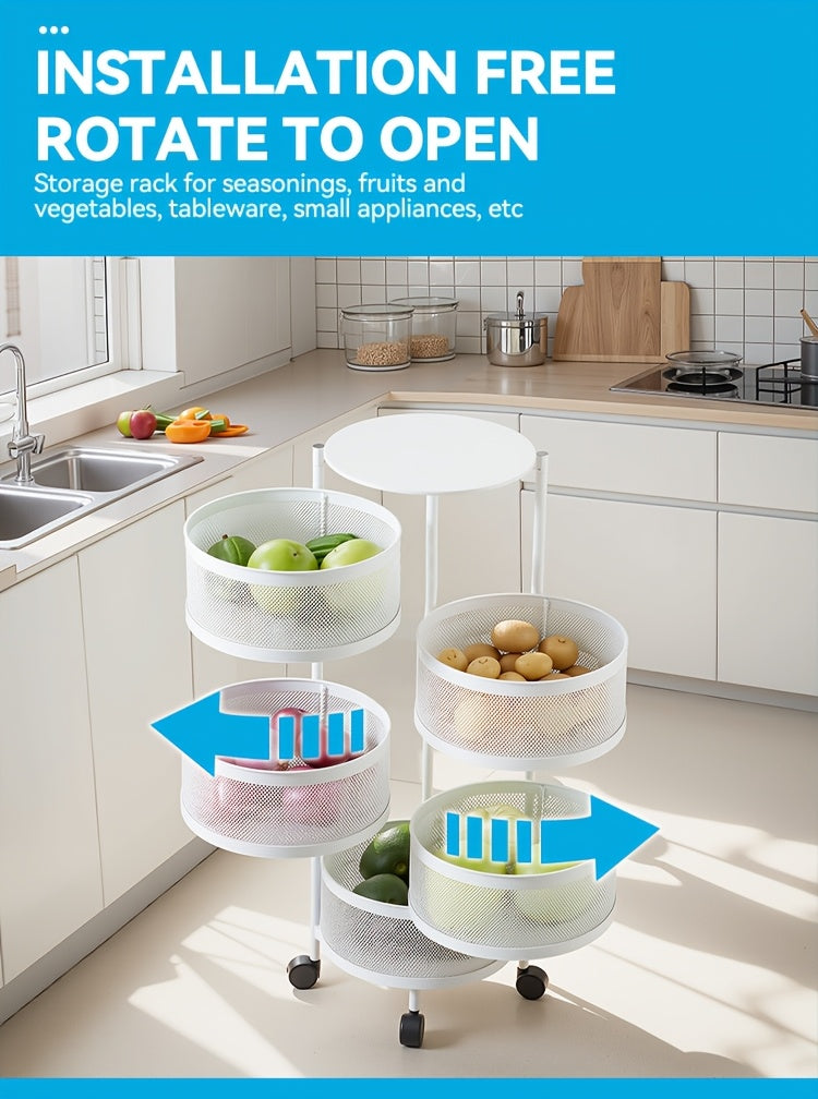 Premium Adjustable Home Storage Rack – durable multi-purpose storage, Rotatable Multi-layer Circular Storage Rack Mobile Storage Cart Round Floor-standing Multi-layer Rotatable Vegetable Basket, designed for American homes, daily convenience and prac