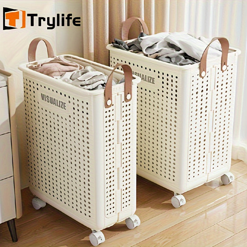 Easy-Access Stackable Home Storage Bins – portable space-saving storage, Extra Large Foldable Laundry Basket With Wheels Breathable Plastic Rolling Laundry Hamper With Faux, designed for American homes, daily convenience and practical gifting