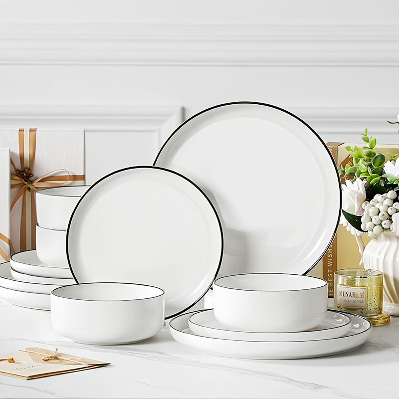 Space-Saving 12/24pcs Home Storage Organizer – space-saving everyday organization, Valentine s Day Gifts 12 24pcs Ceramic Dinnerware Set Modern White Porcelain Plates And, designed for American homes, daily convenience and practical gifting