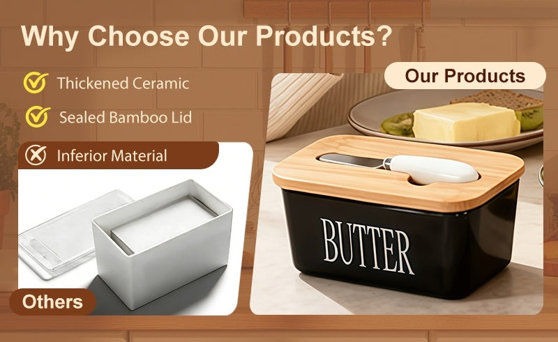 Modern 1pc Butter Dish with Lid – covered refrigerator storage, 1pc Luxury Large Butter Dish with Lid - Ceramic Countertop Keeper with Knife High-Quality, designed for American homes, daily convenience and practical gifting