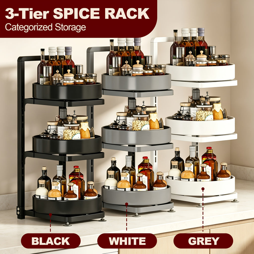 Smart 2/3tier Glass Spice Jar Set – clear reusable pantry storage, 2 3tier Rotatable Kitchen Spice Rack Gray Black White Adjustable Height Metal Rotating Table, designed for American homes, daily convenience and practical gifting