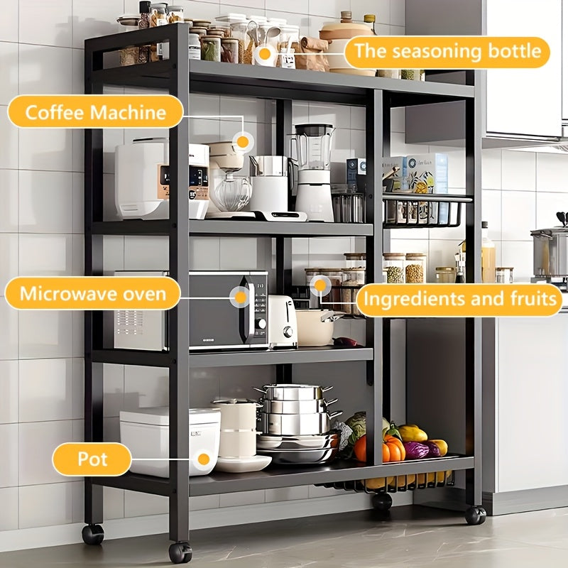 BCNVDUS Three-Layer Heavy-Duty Metal Kitchen Storage Rack with 360° Rotating Wheel - Freestanding Mobile Appliance, Bottle, Container Storage Rack - Easy-To-Clean Open Mesh Basket, Space-Saving Floor Design, Kitchen Organization And Storage