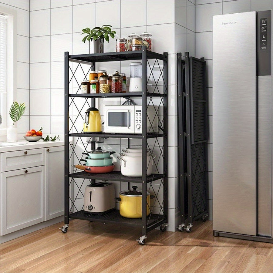 Premium Adjustable Home Storage Rack – durable multi-purpose storage, 3 4 5 Layer Storage Rack No Installation Folding Storage Rack with Wheels Can, designed for American homes, daily convenience and practical gifting