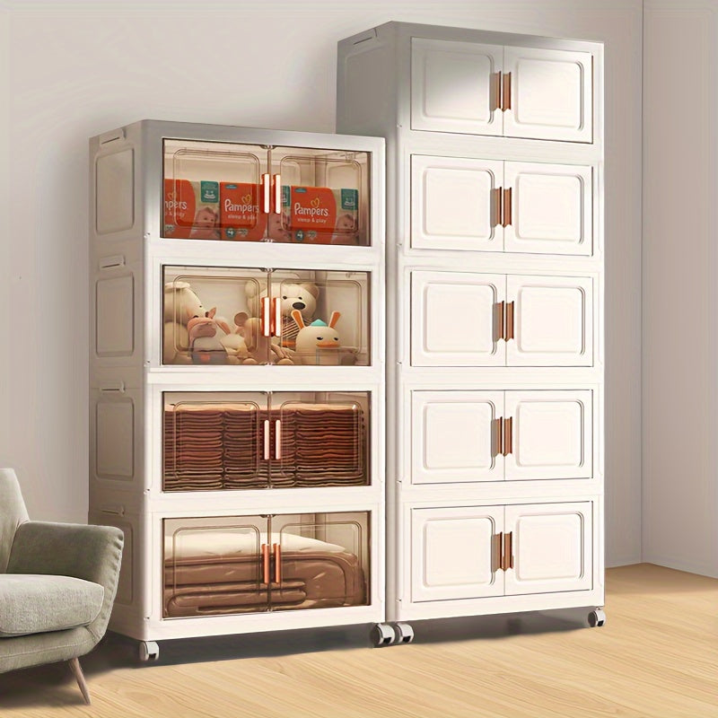 Modern Home Storage Organizer – space-saving everyday organization, Stackable Plastic Storage Cabinet with 2 to 5 Tiers Featuring Doors And Wheels Designed, designed for American homes, daily convenience and practical gifting