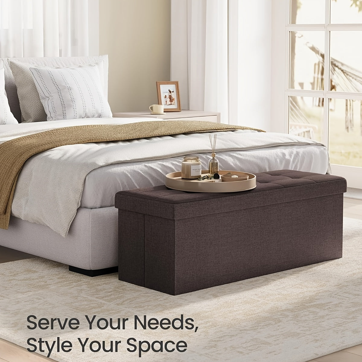 Home Organizer – Multi-Functional Ottoman with Storage Bench Folding Foot Rest Stool