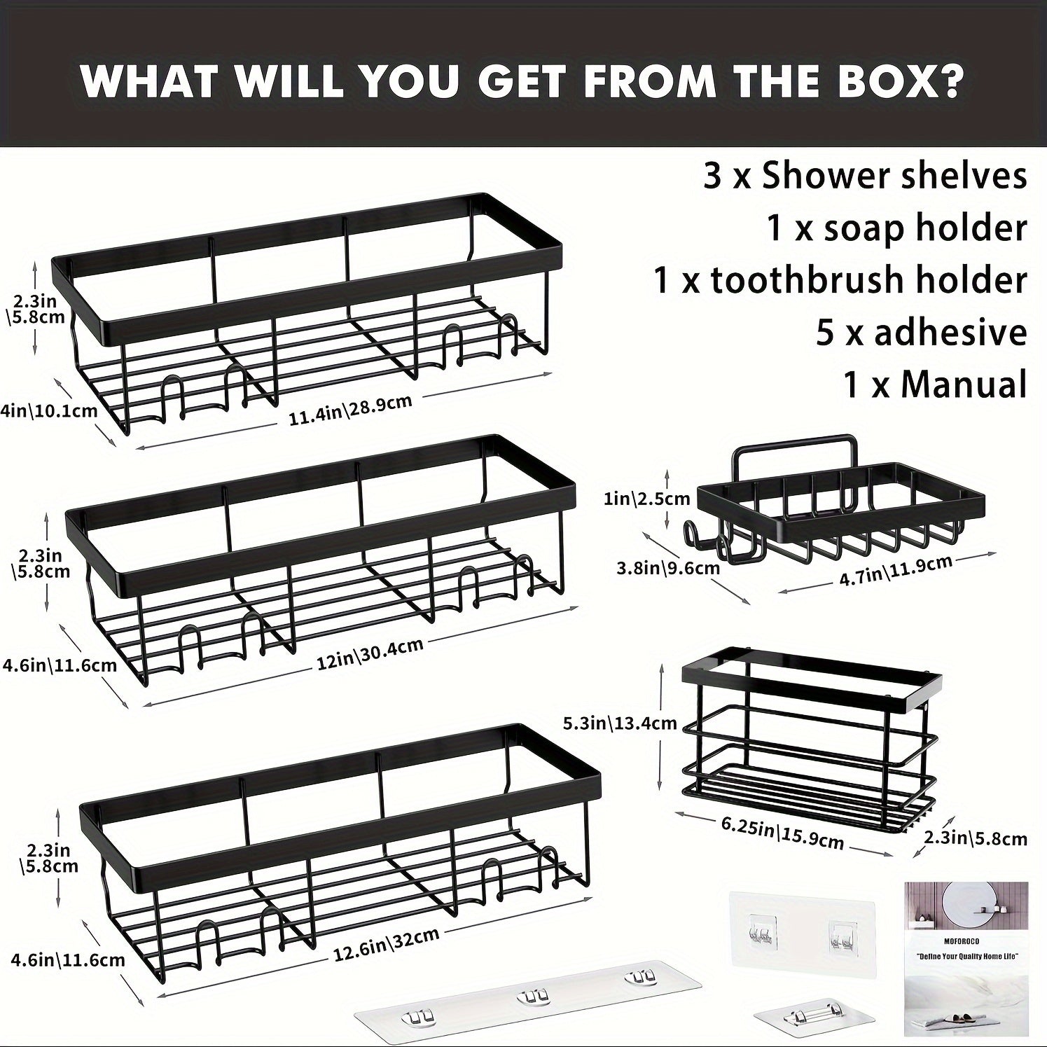 Shower Caddy, 5 Pack Shower Organizer Rack for Inside Shower, Self Adhesived Shower Shelf Large Capacity Rustproof Stainless Steel Bathroom Wall Storage Shower Basket, Random Color Properties to Choose, Shower Caddies
