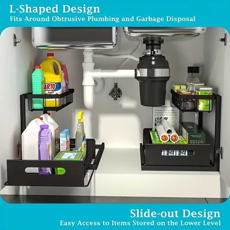 Easy-Access 1/2pcs Pull-Out Cabinet Organizer – smooth-access cabinet organization, 1 2pcs 2-Tier Under Sink Storage Organizer Pull-Out Organizers with Slide Out Shelf and, designed for American homes, daily convenience and practical gifting